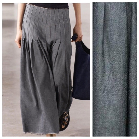 NWT. Zara ZW Collection Blue/Gray Pleated High-Waist Midi Skirt. Size L. - Picture 2 of 12